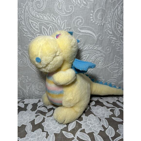 Vintage Yellow Dragon Plush Watson’s Peter Pan Rainbow Stripe Stuffed Toy Blue - Picture 1 of 11